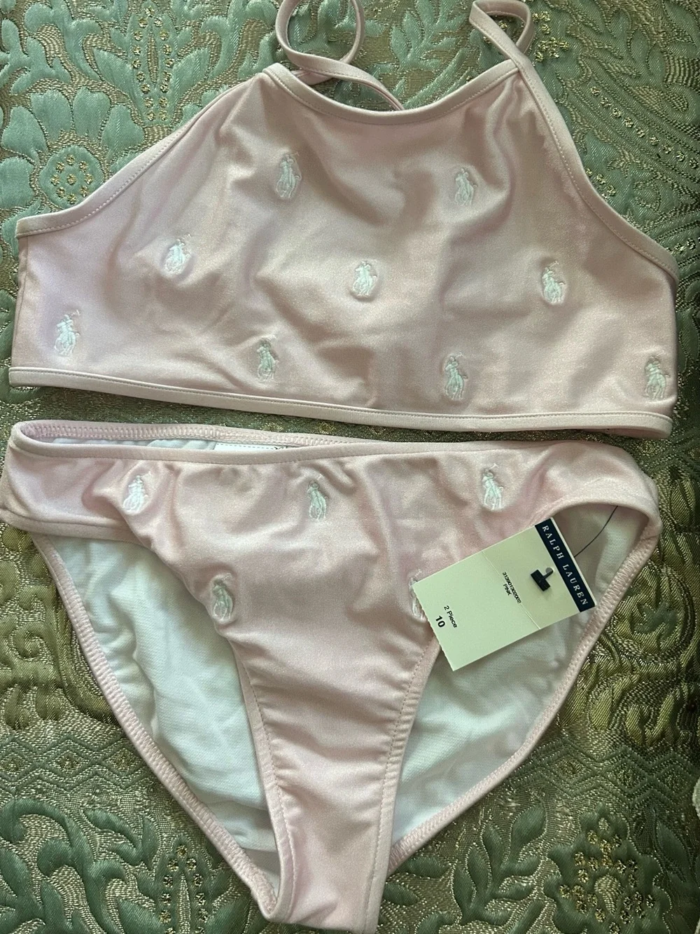 Polo Ralph Lauren Light Pink Embroidered Bandeau Bikini Set